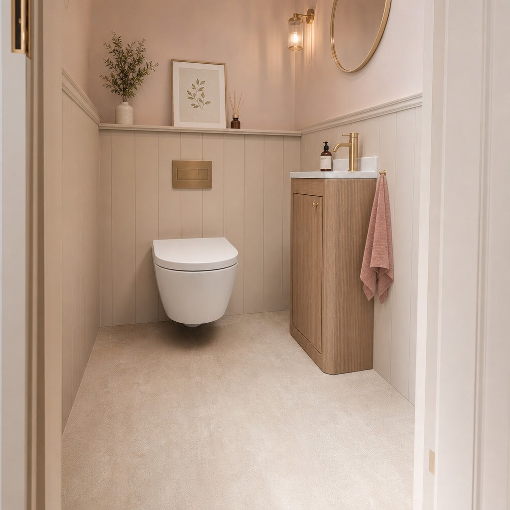 Soft blush cloakroom