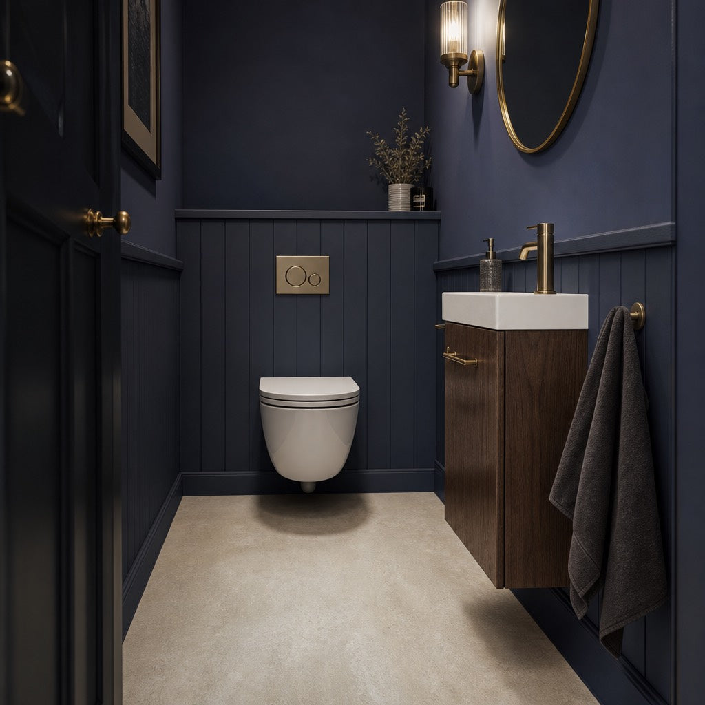 Deep navy cloakroom