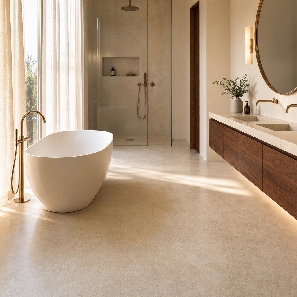 Sunlit bathroom with Durova SPC flooring